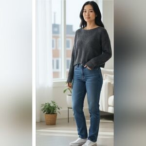 Forever 21 Women's Crop Top Lace-Up Back Sweater Black/Grey Knit Long Sleeves SM